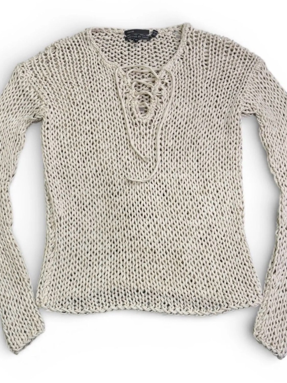 NEW Vince Cream Knit Lace-Up Sweater Size XS